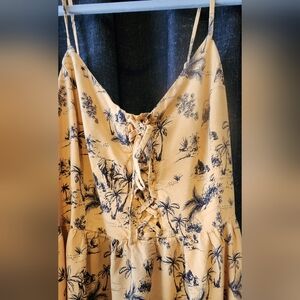 New Look Yellow Palm Tree Elephant Print Sundress Women’s 12 – Boho Summer Dress